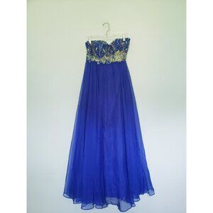 Alyce Paris Womens 10 Formal Dress Blue Beaded Long Flowy Prom Homecoming Fairy
